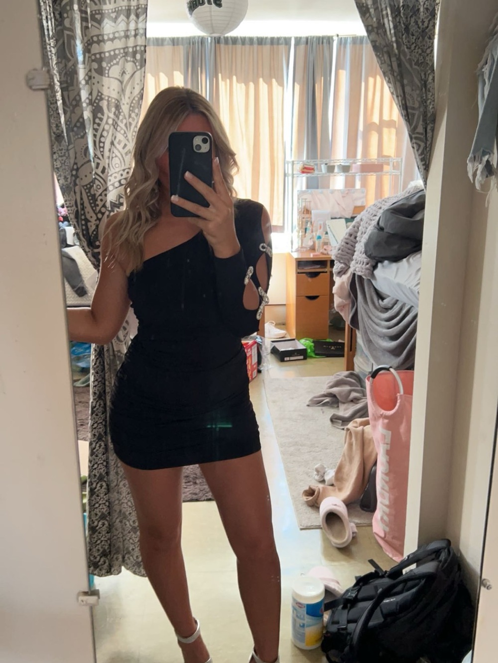 Honey and Rosie One-Shoulder Black Mini Dress